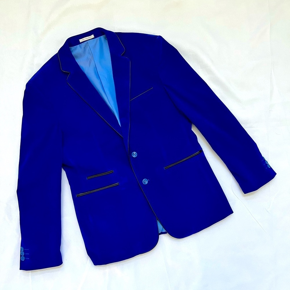Vinci Philosophy Men’s Royal Blue Slim Fit 2 Button Velvet Blazer